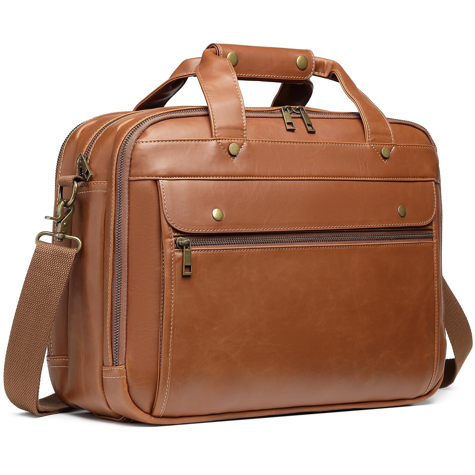 Leather Briefcases for Men 15.6 Inch Laptop Messenger Bag with Triple Compart…