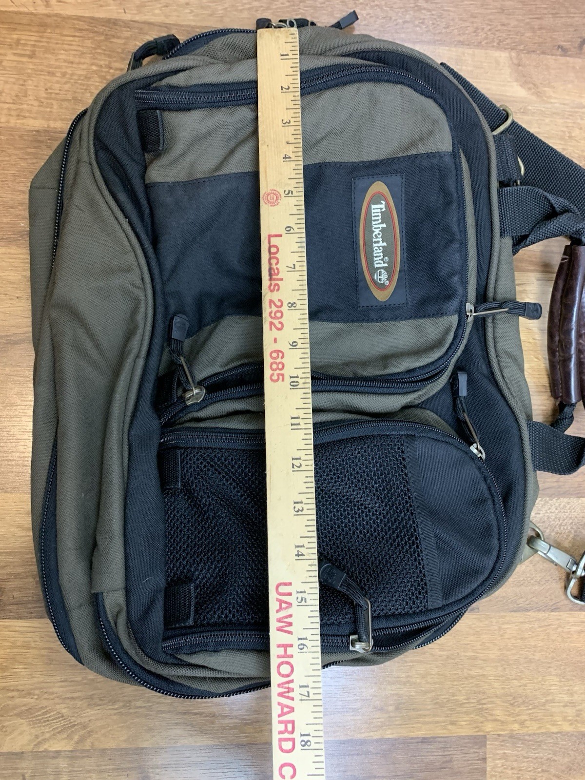 Timberland Canvas Messenger Bag Laptop Briefcase Green Black 14×17