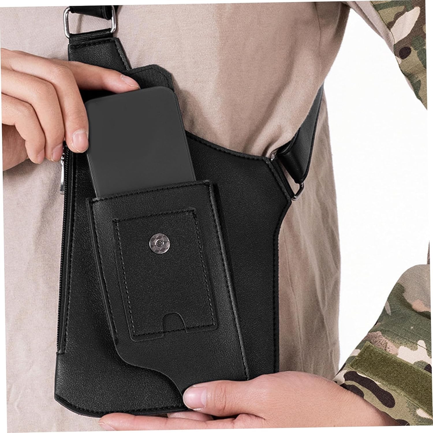 Men Double Shoulder Underarm Bag Anti Theft Holster PU Leather Travel Chest Bag
