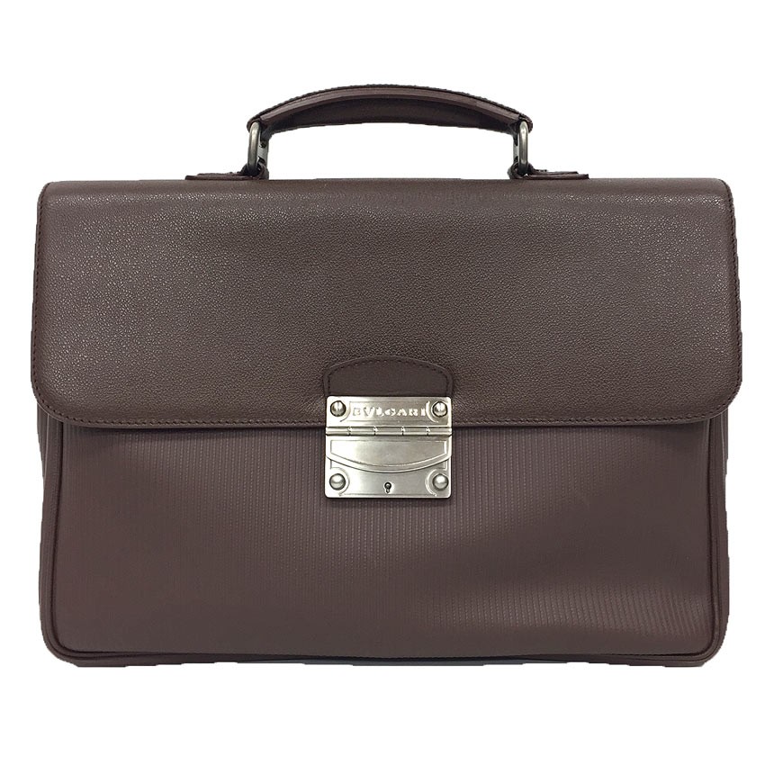 BVLGARI Millerighe Briefcase Business Bag Brown Back aq10169