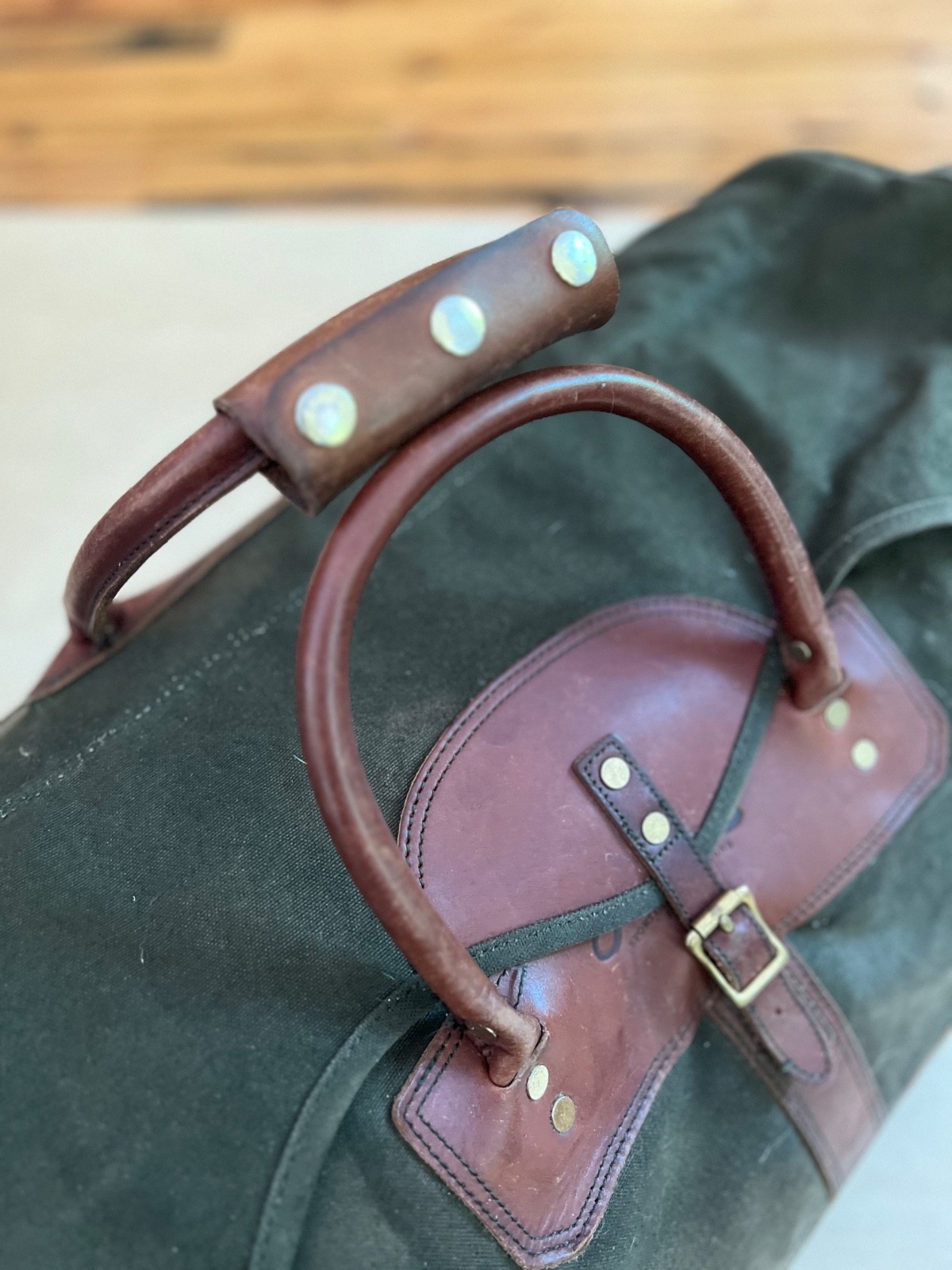 ORVIS VINTAGE BATTENKILL Duffle Bag GREEN Leather Canvas 25″x18″x10″