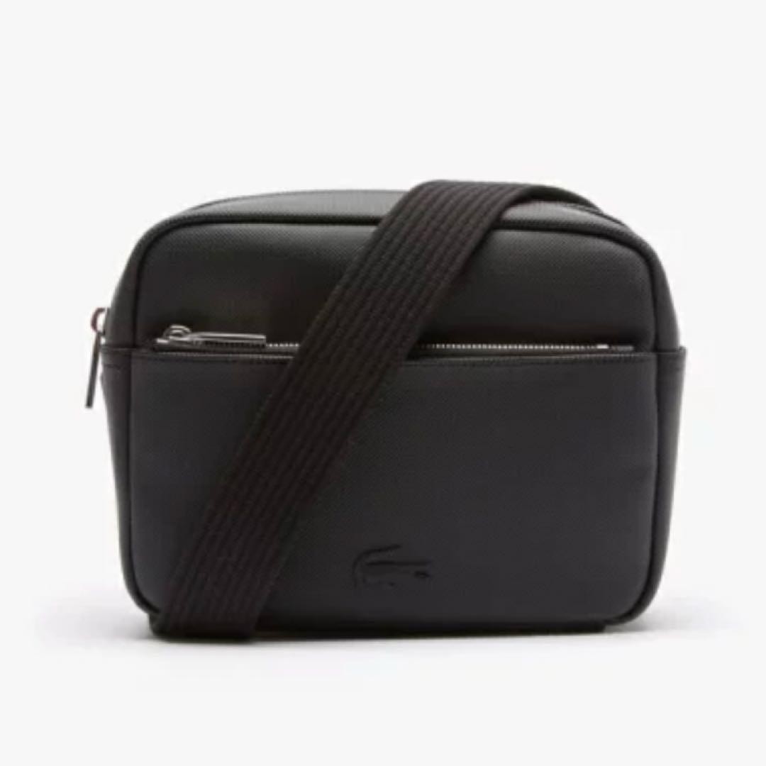Authentic LACOSTE Men’s Classic Piqué Shoulder Bag Black 21cm x 16cm x 7cm Damag