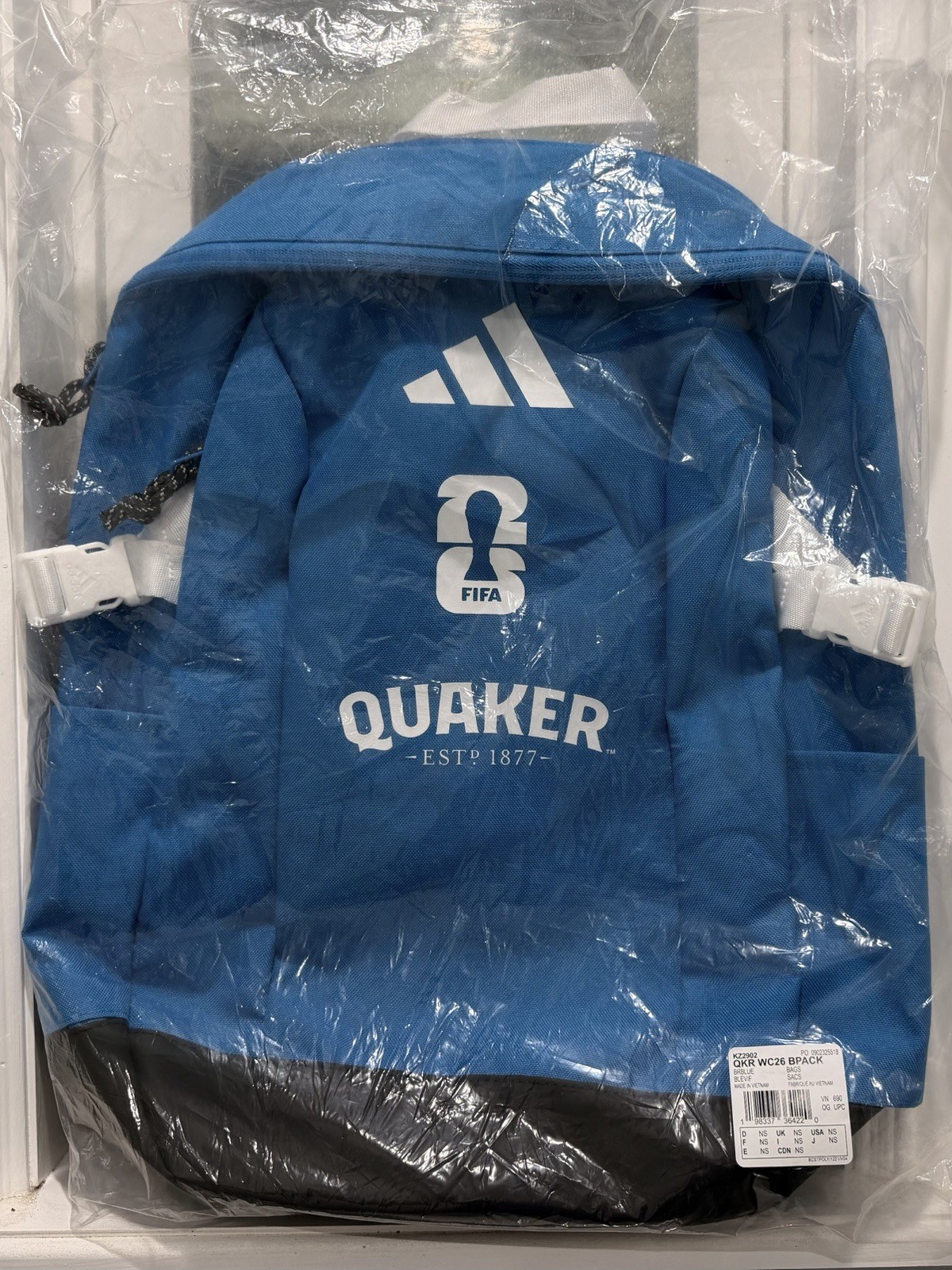 Adidas FIFA World Cup 26 Quaker Backpack Blue Official Licensed Promo NEW Sealed