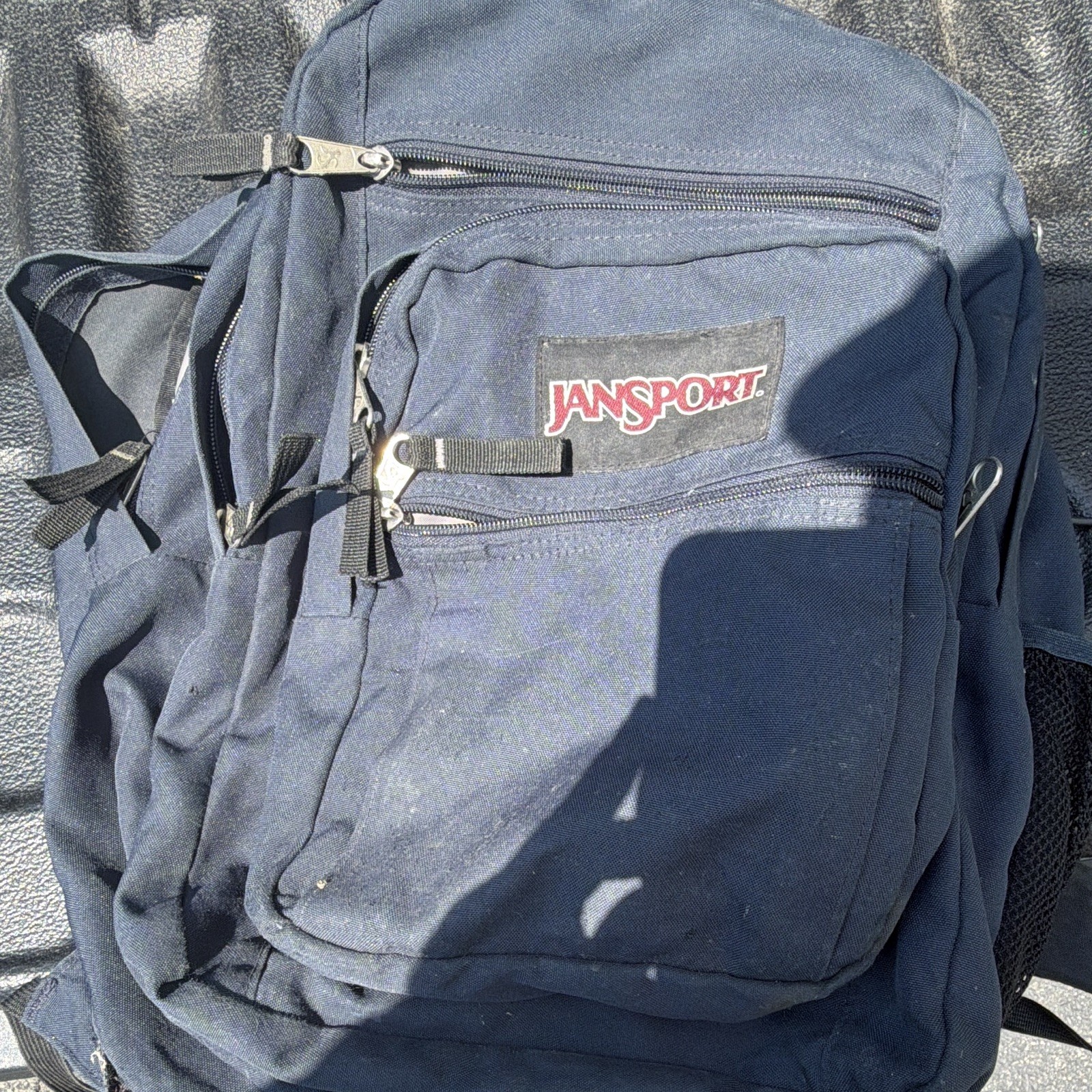JanSport Blue Large Backpack Solid Pattern Zip Closure Pockets Unisex Adults