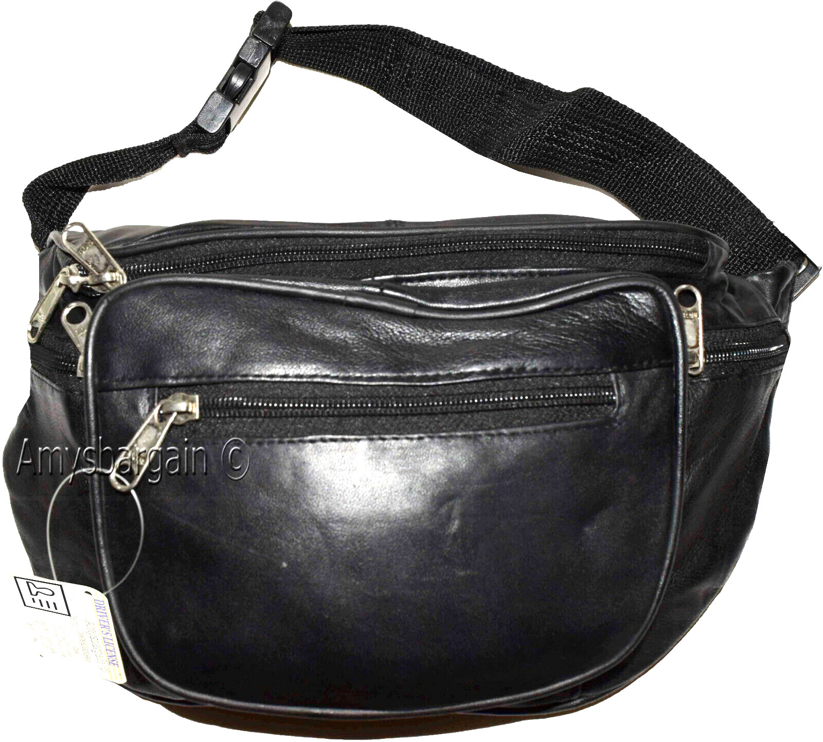 New Large Leather waist pouch. Black waist bag, leather bag, Jumbo Fanny pack BN