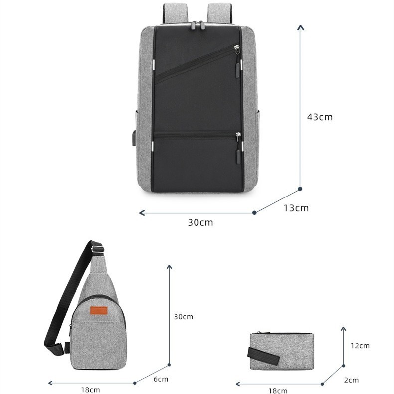 Black Business Laptop Waterproof Backpack Set Travel College School Bag