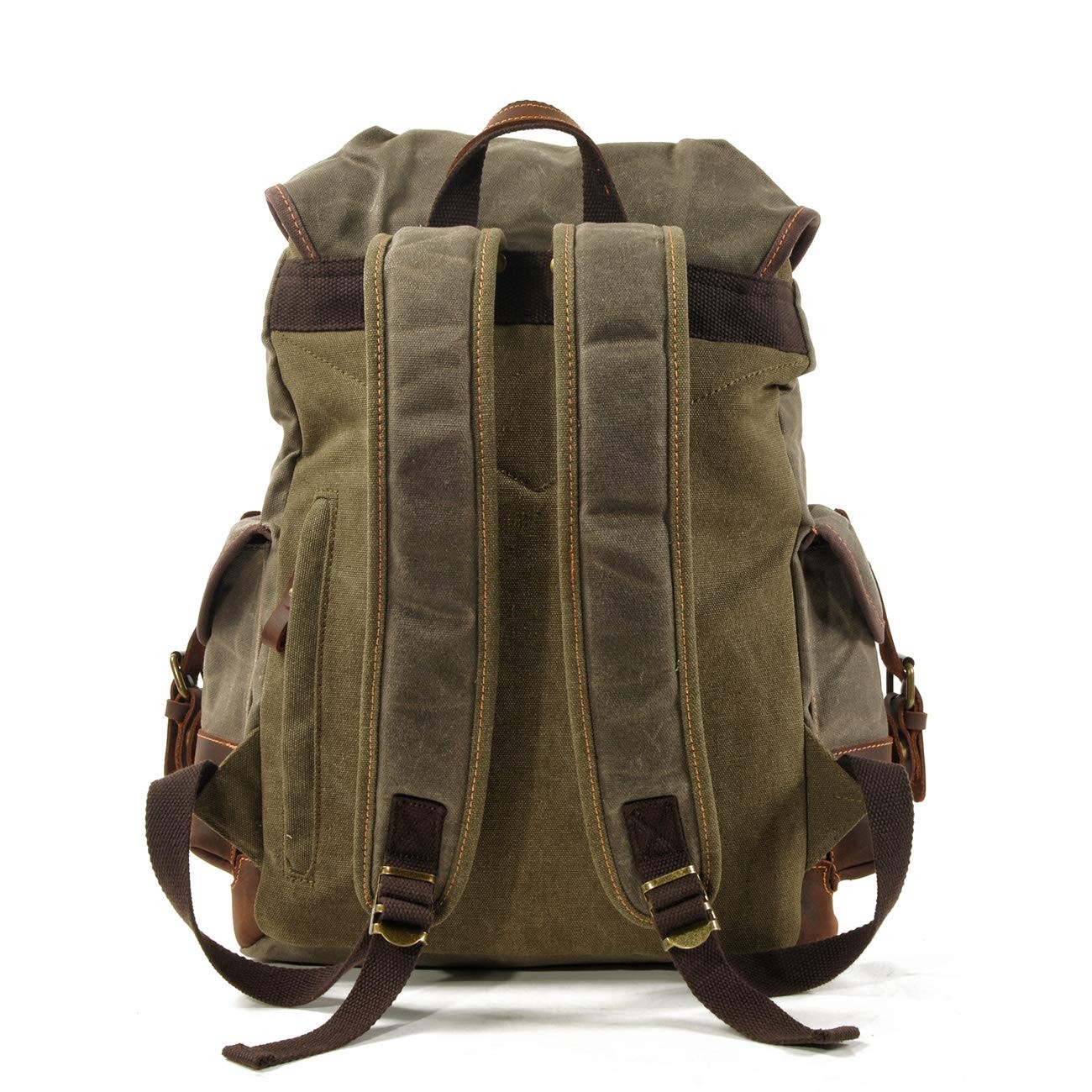 Men Travel Backpack, Genuine Leather-Waxed Canvas Shoulder Hiking Rucksack (G…