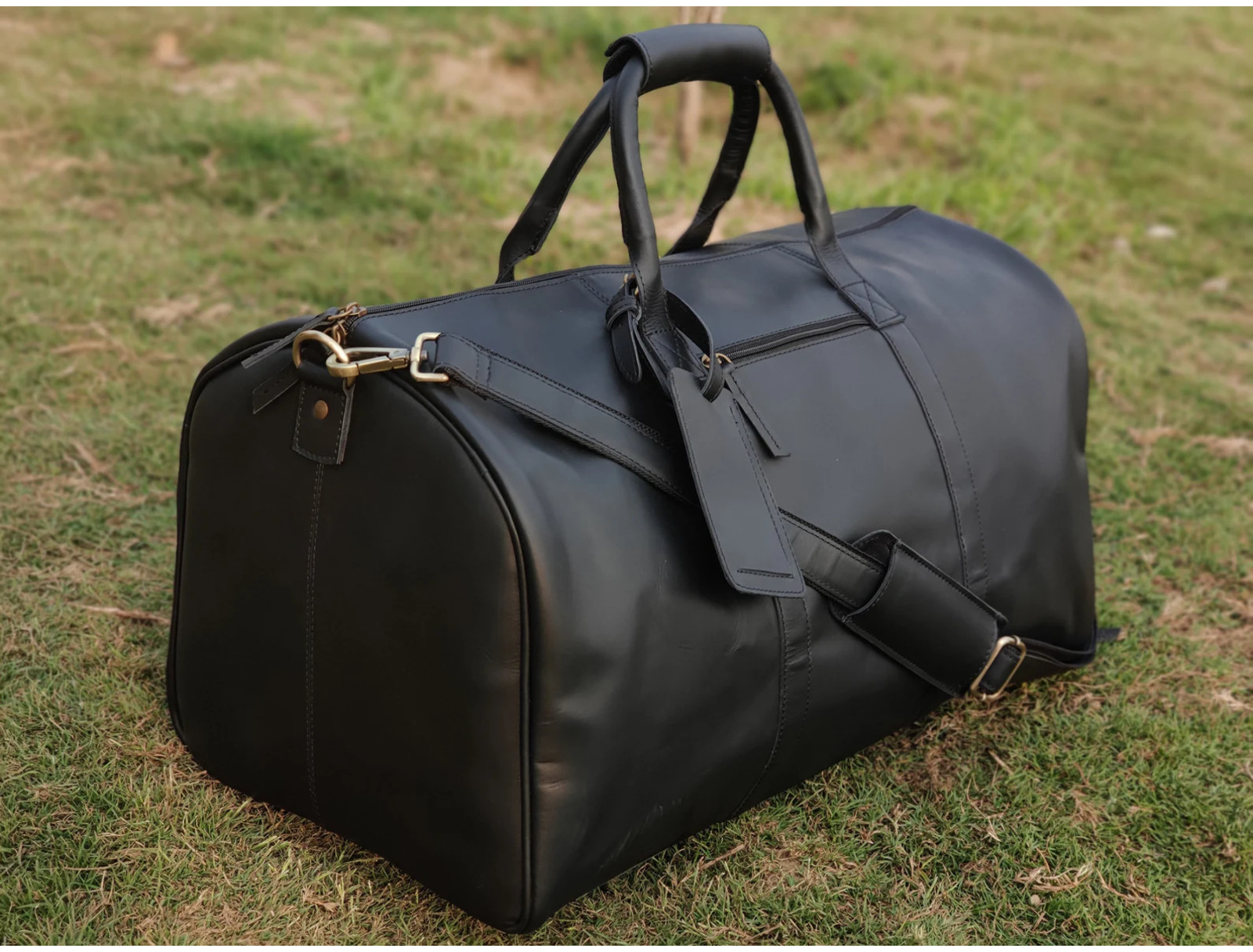 Full Grain Leather Duffle Bag Men Weekender Travel Gym Overnight Holdall