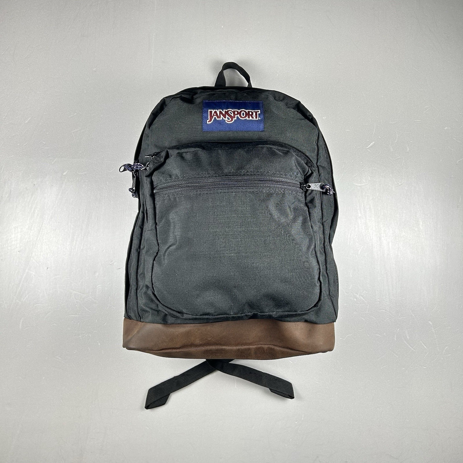 Jansport Backpack Black Suede Leather Bottom Cool Student Style 43-800 Vintage