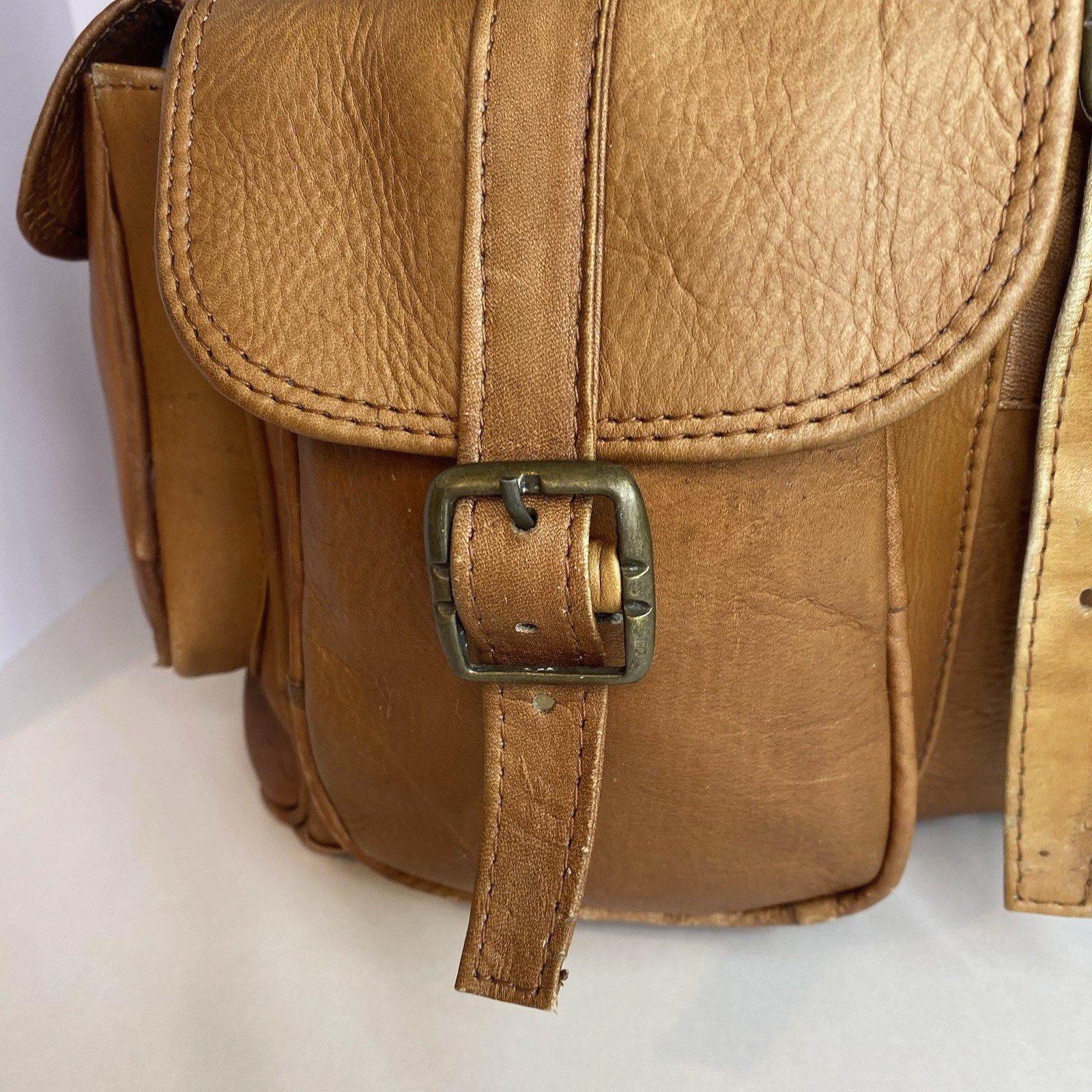 Large Vintage Handmade Leather Backpack Brown Travel Rucksack Lined
