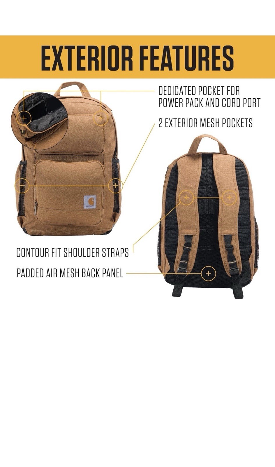 Carhartt 28L Dual-Compartment Backpack, Durable Pack w/ Laptop Sleeve, Brown
