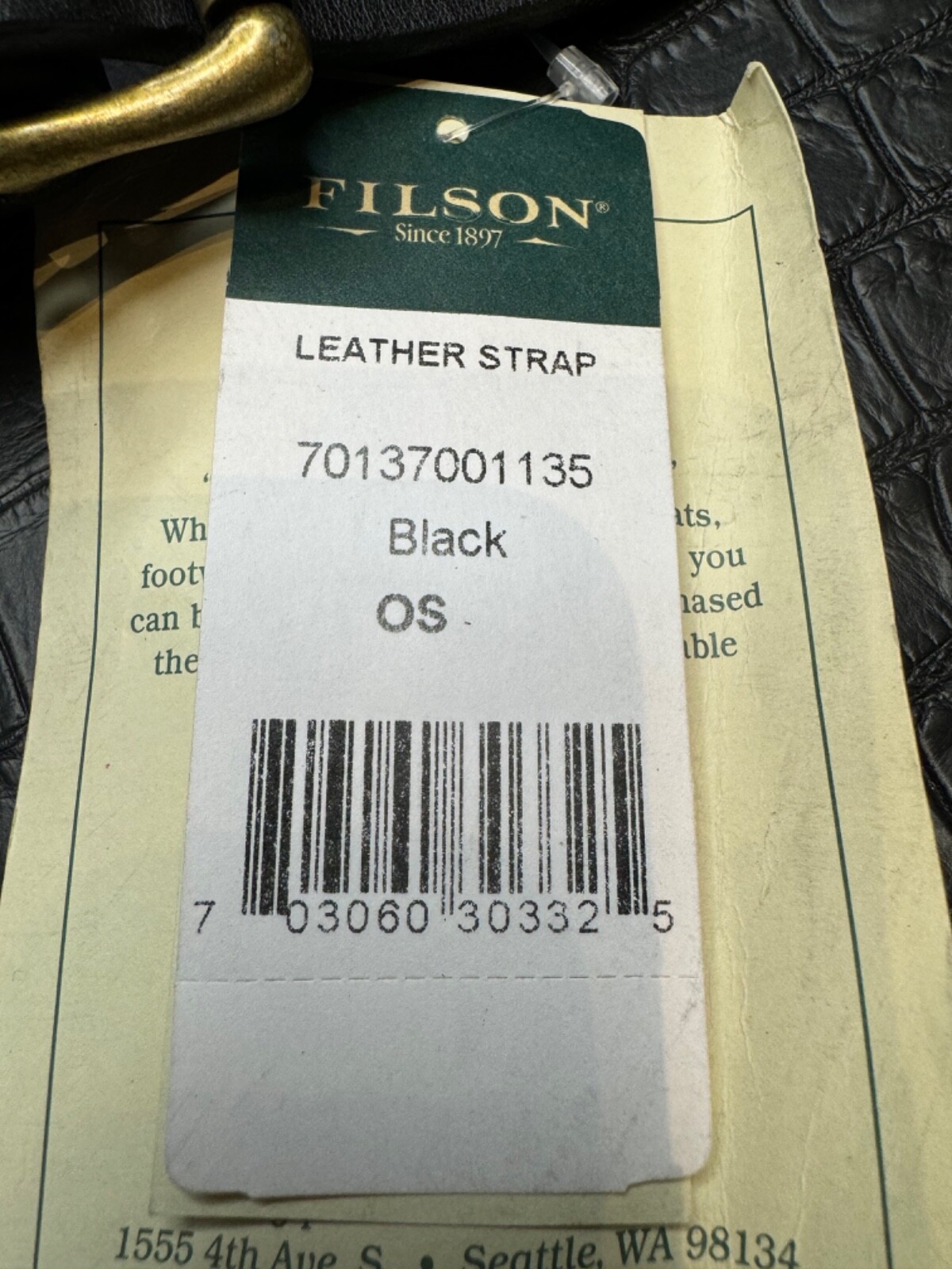 Filson Leather Shoulder Strap MADE IN USA Black Bridle Brass Adjustable Vintage