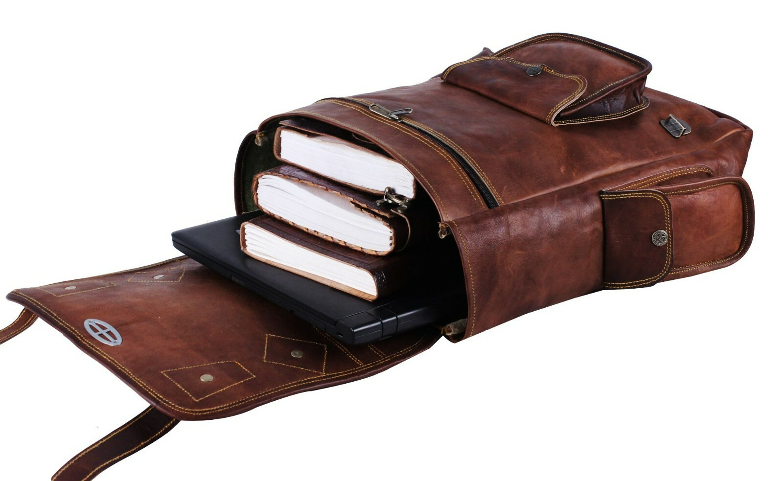 Men’s Handmade Vintage Genuine Brown Leather Backpack Rucksack Travel Bag Unisex