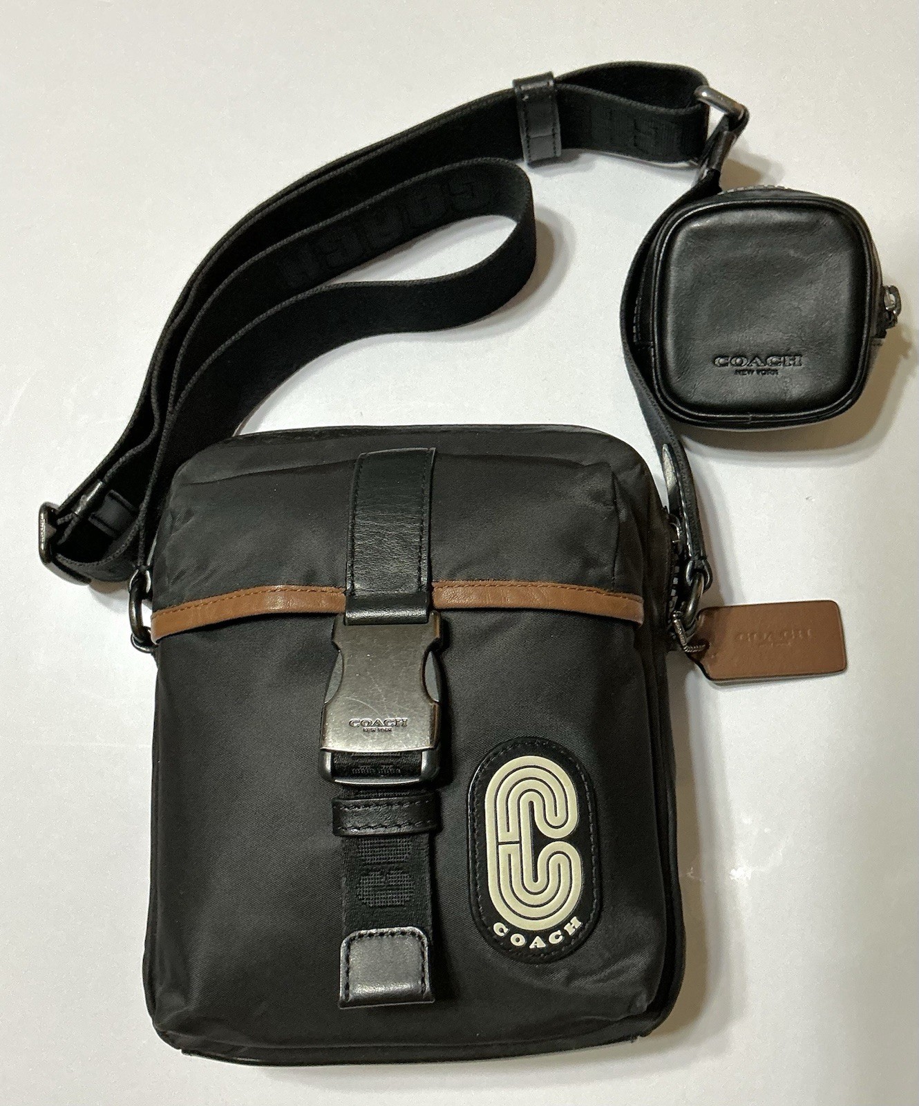 Coach C9836 Men’s Max Crossbody Sling Bag Purse w/Coin Pouch Key Ring Black Logo