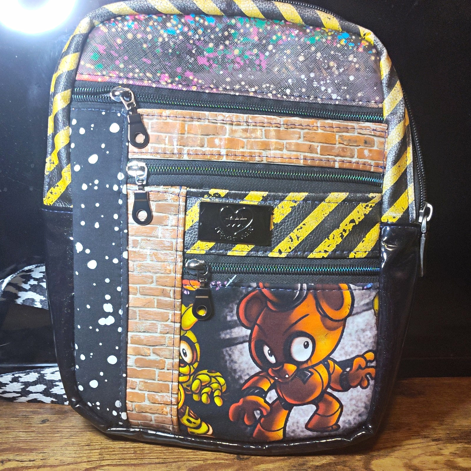 Graphic Print Cartoon Sling Crossbody Bag Black/Yellow Multicolor Zip Pockets
