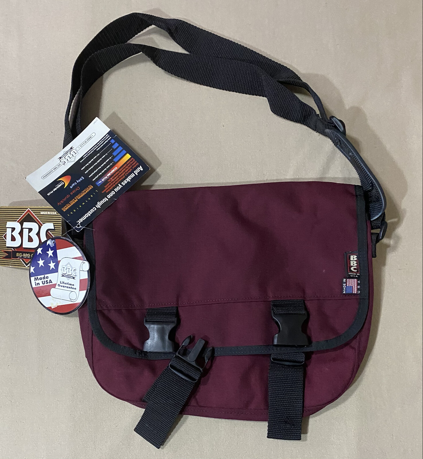 B B C Big Bag Co. Vintage Med. Messenger Bag 13”X10”X4” Cordura Bag Made in USA