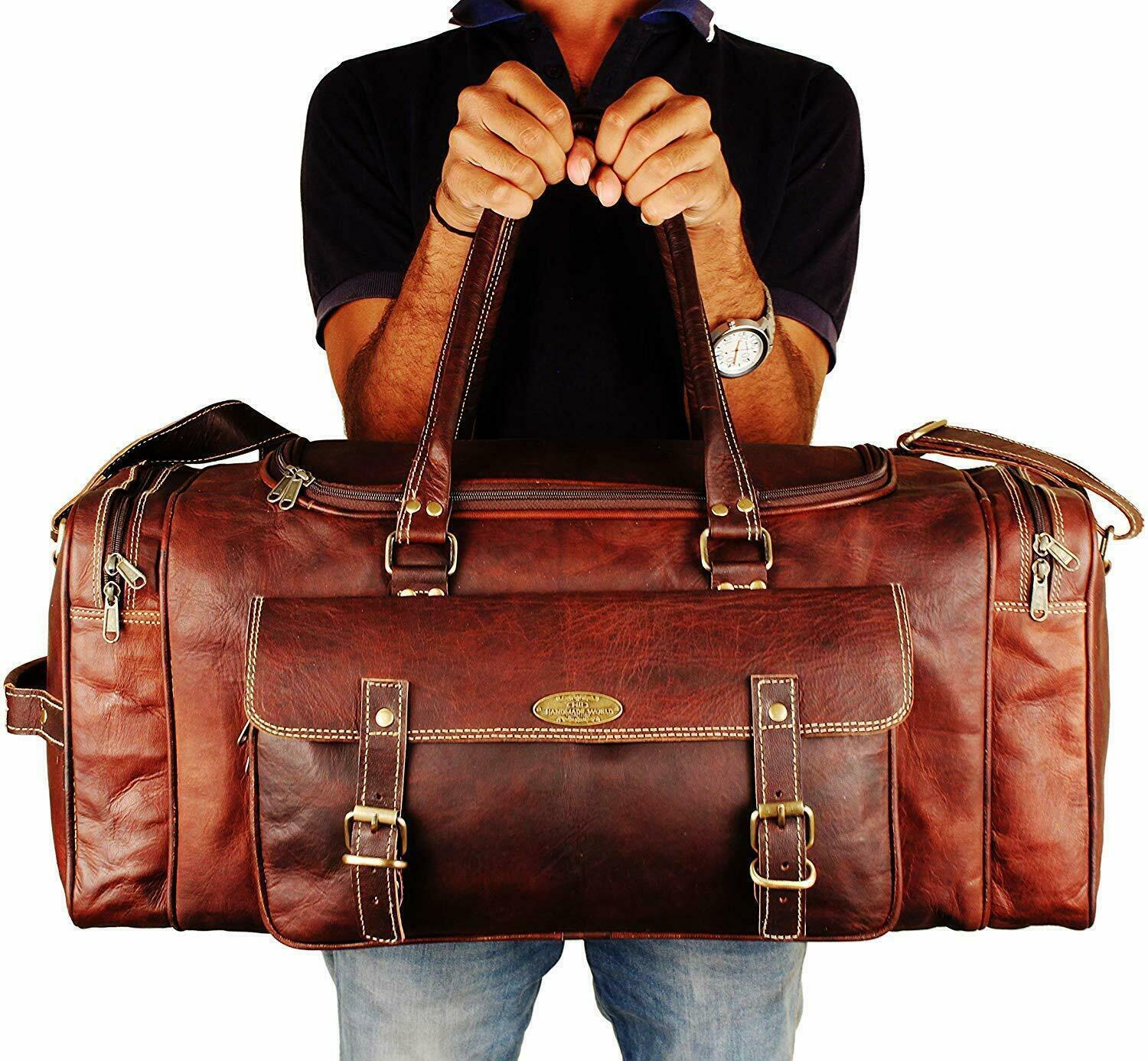 Handmade Genuine Leather Luggage Weekender Overnight Bag Travel Duffel Unisex