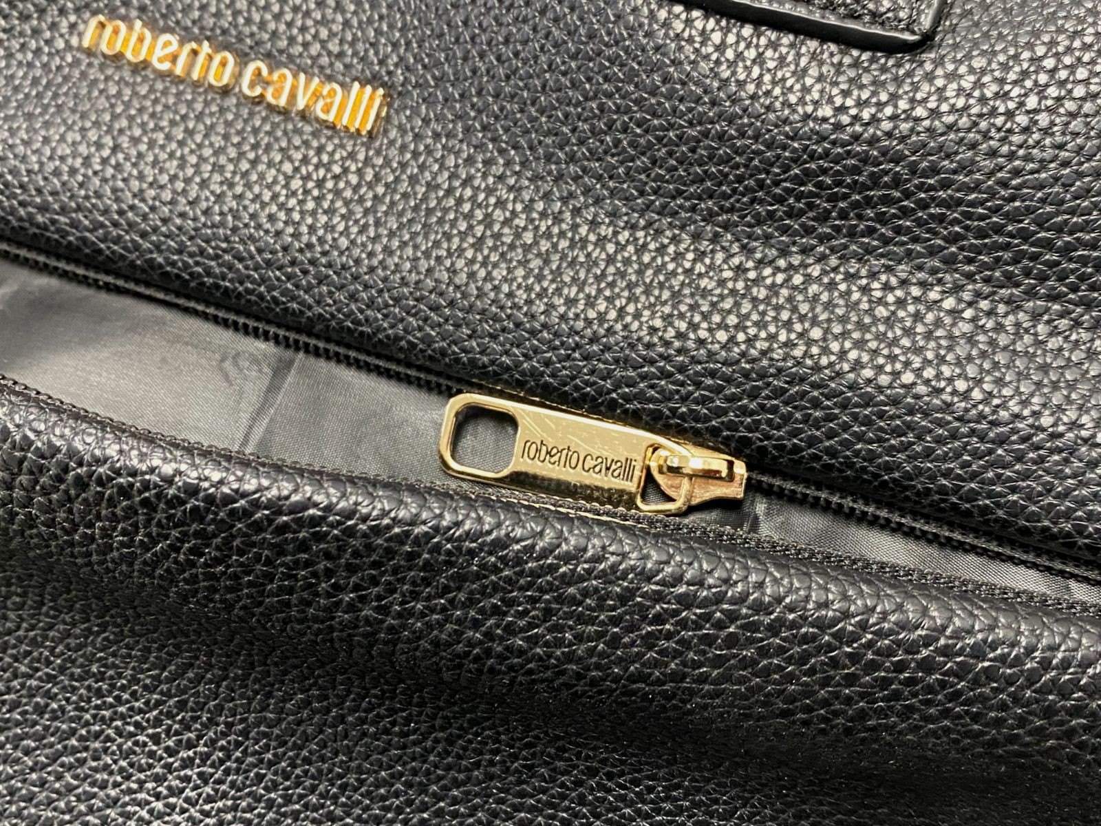 Roberto Cavalli Men’s Black Pebble Grained Faux Leather Travel Duffle Bag