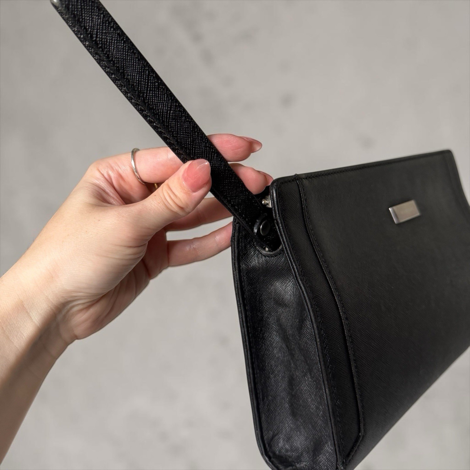 Burberry Black Leather Clutch Pouch Bag Luxury Unisex Authentic