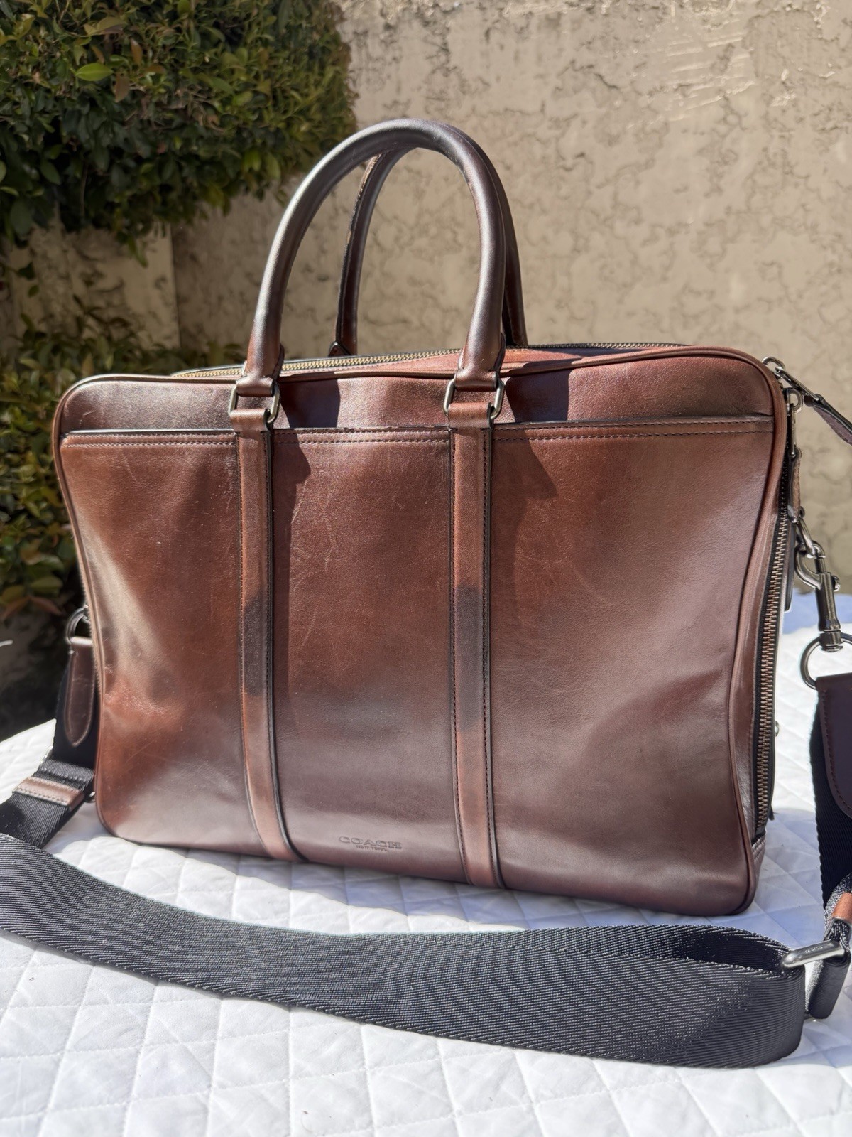 Coach Executive Metropolitan Slim Laptop Satchel Briefcase Cigar Brown Leather
