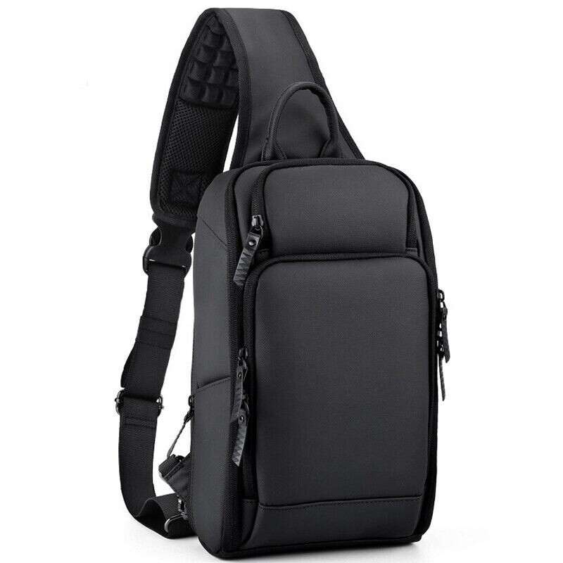 Men’s Sling Backpack Oxford cloth Waterproof Crossbody Bag Black Daypack USBport