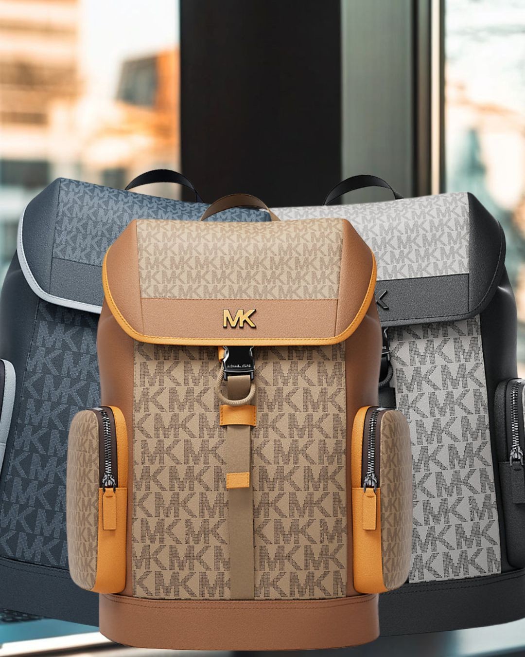 Michael Kors Cooper Men Medium Signature Logo Travel City Backpack Variation