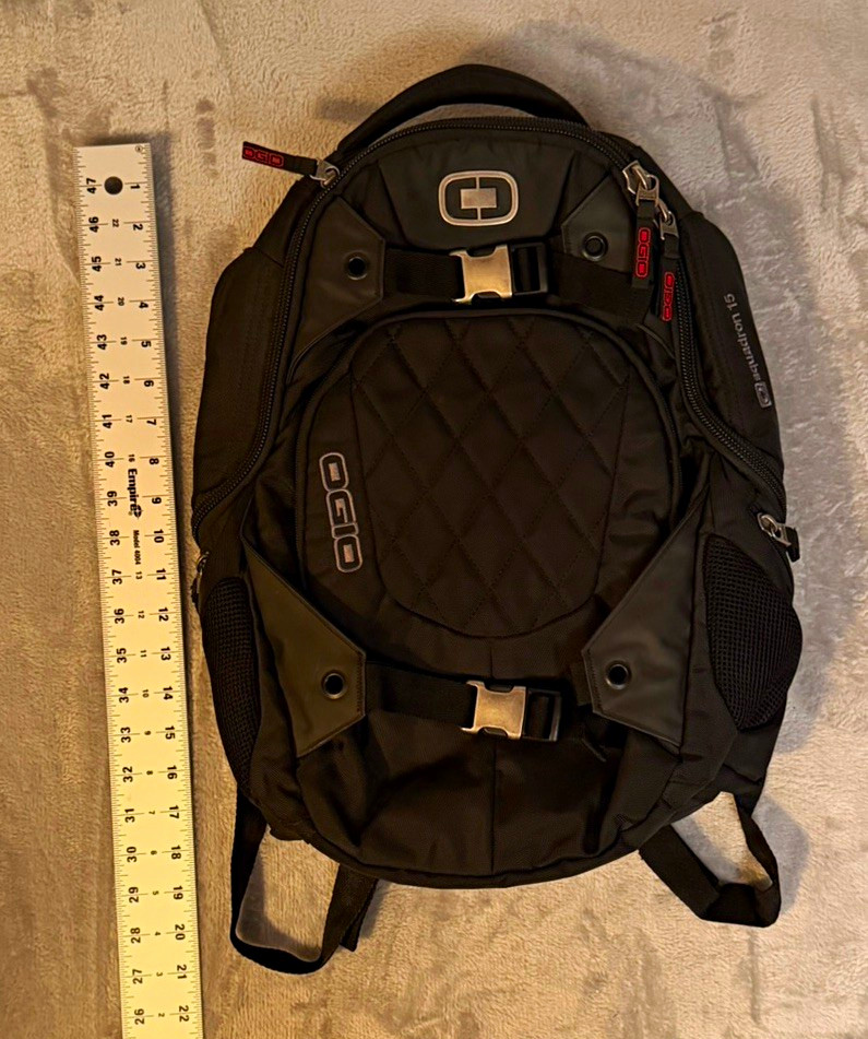 OGIO Black/Red Squadron Backpack Padded Adjustable Straps Pockets Zip Buckle