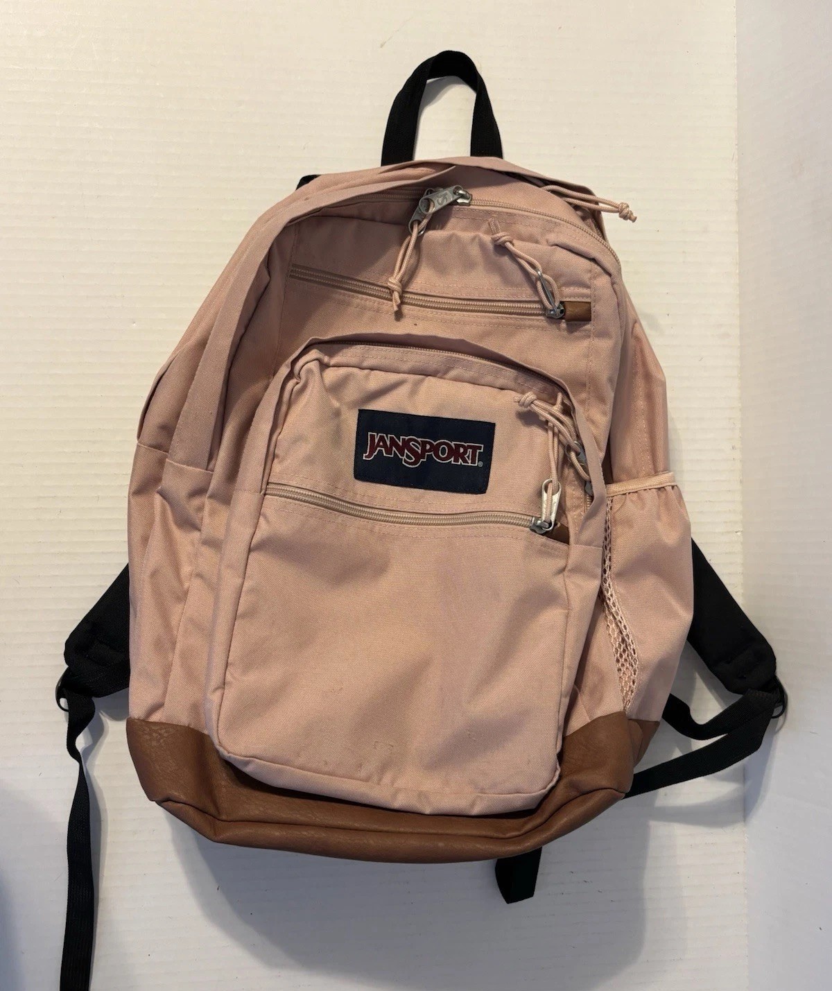 JanSport Backpack Cool Student Pink Faux Leather Bottom Media Pocket