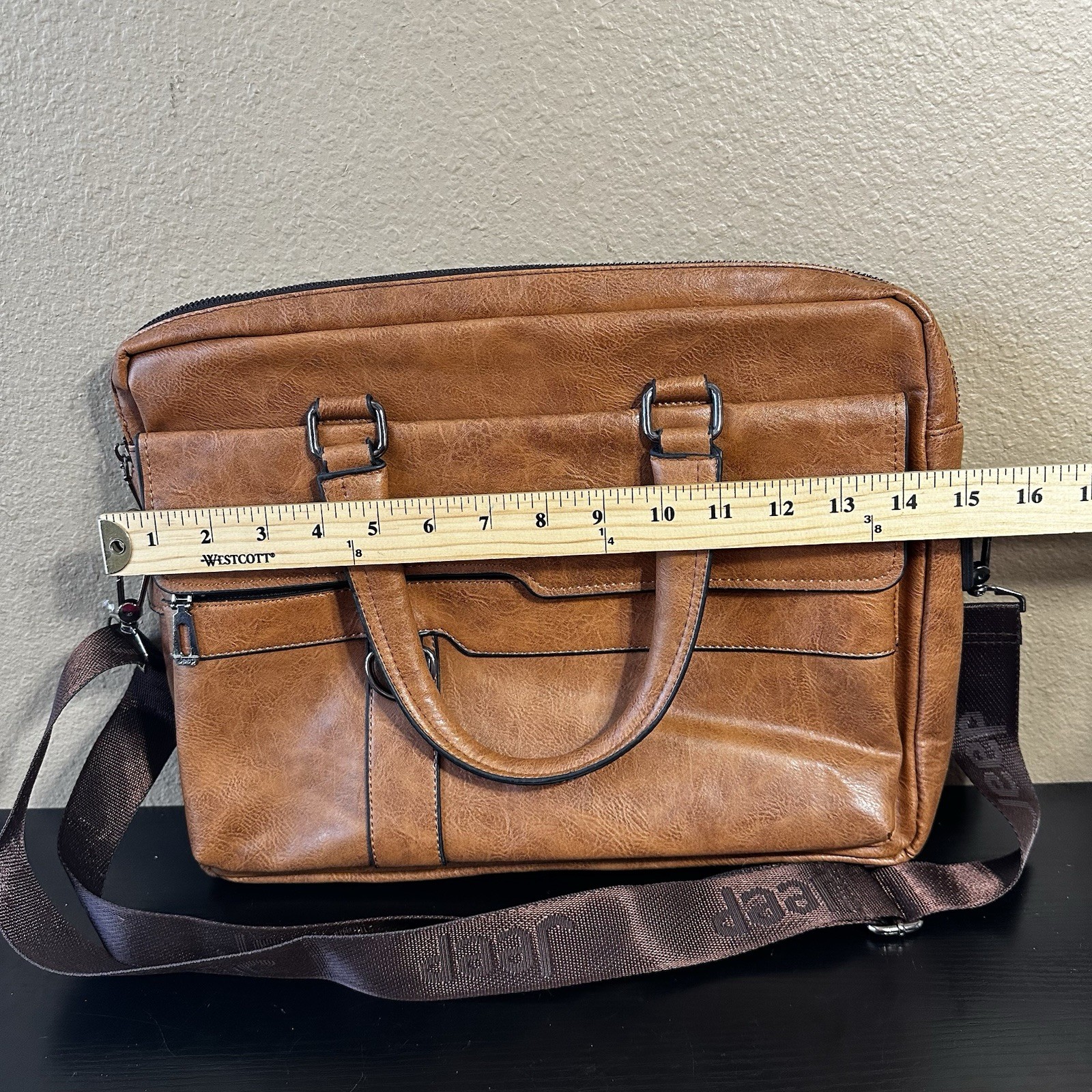Jeep Buluo Leather Laptop Messenger Bag Briefcase Brown 15″x11″
