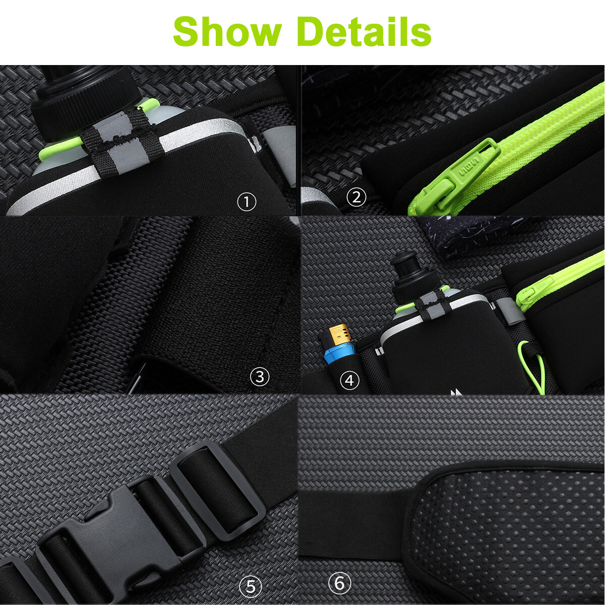 Running Cycling Belt Waist Pack Bag With Water Bottle Sports Fitness Phone Pouch