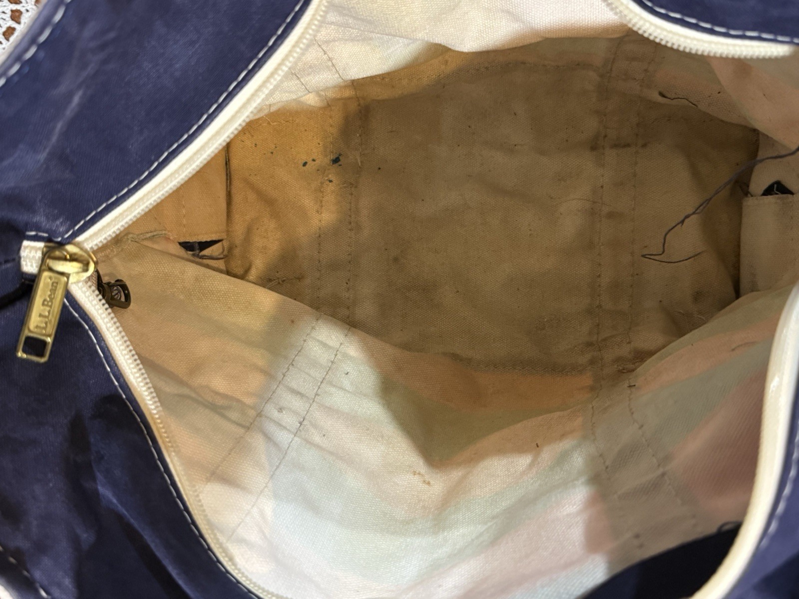 VTG 80s LL Bean Boat & Tote Bag USA Canvas Blue Pink Embroidered Gem Distressed