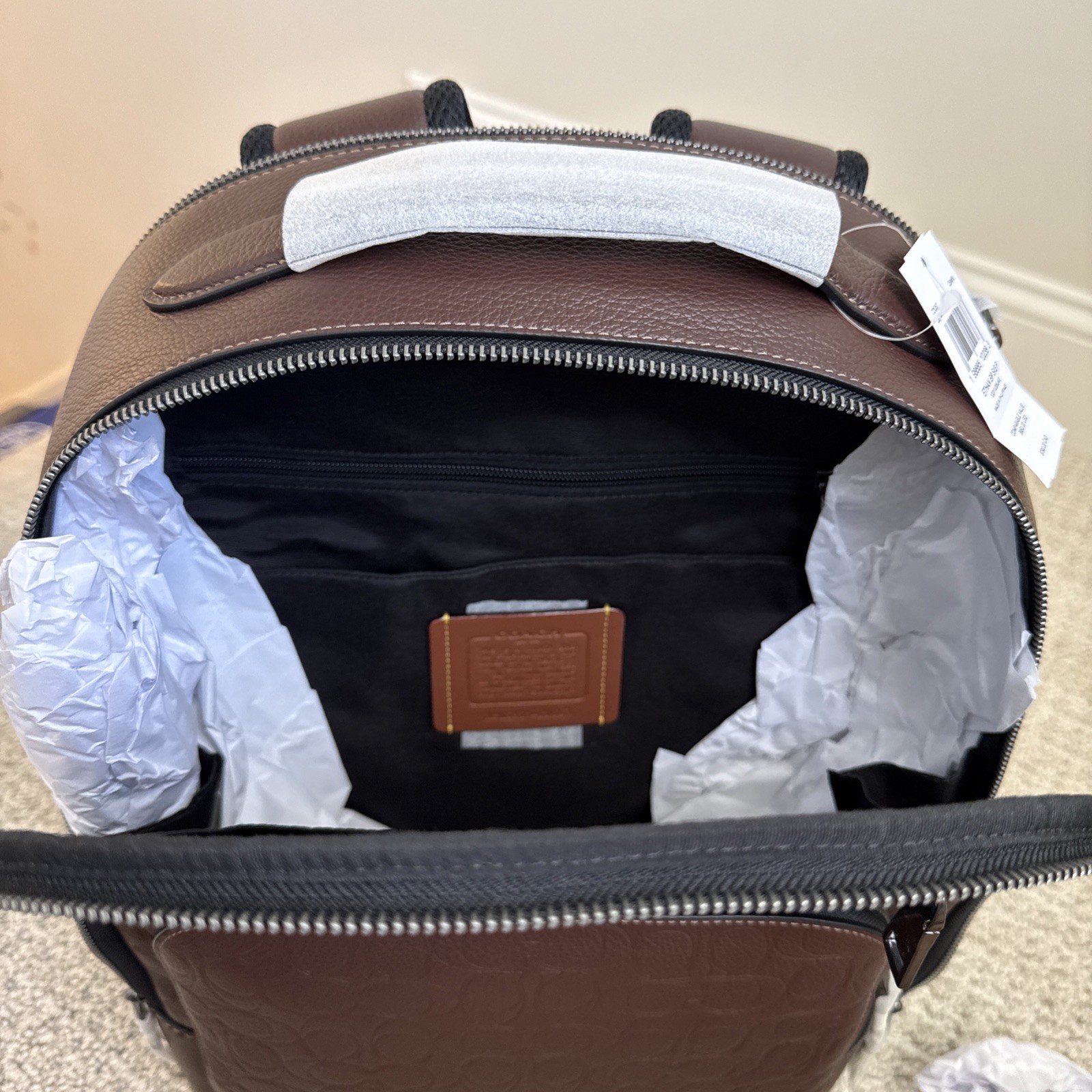 NWT COACH Men’s Ethan Backpack Signature Leather Gunmetal/Maple Brown CDC67