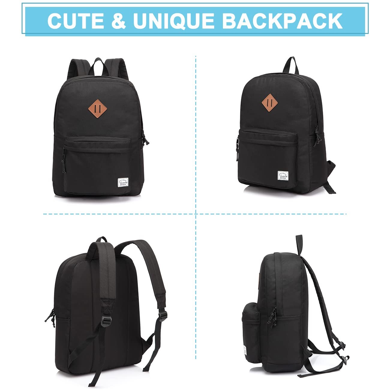 Vaschy Lightweight Backpack For School, Classic Basic Water Resistant