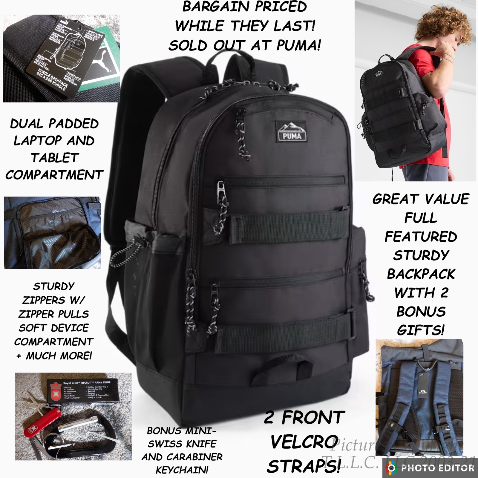 94227901 BLACK PUMA HURDLE 15″ COMPUTER SCHOOL/DAY HURDLE PUMA BACKPACK-$75V.
