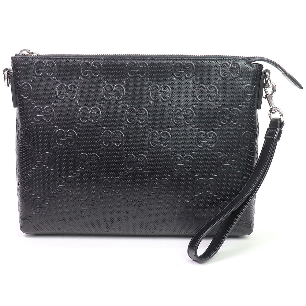 Gucci GG Embossed Medium Messenger Bag Black Shoulder Bag Clutch Bag Crossbody