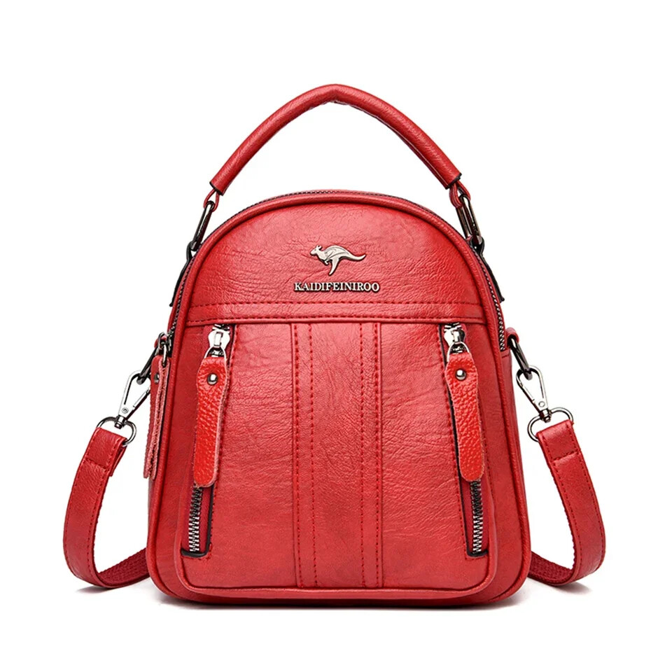 4 in 1 Leather Backpacks Multifunction Female Shoulder Bag Fashion Ladies Small