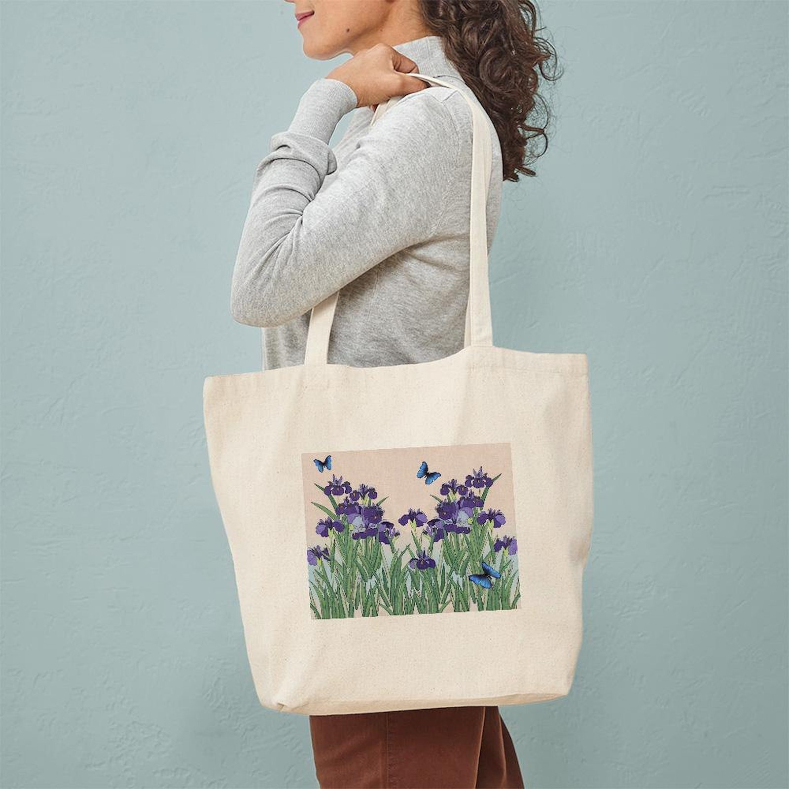 CafePress Japanese Iris & Butterflies Tote Bag (295219698)