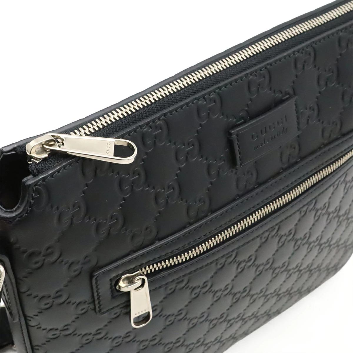 Gucci Guccissima Shoulder Bag diagonal leather black silver hardware 406408 Used