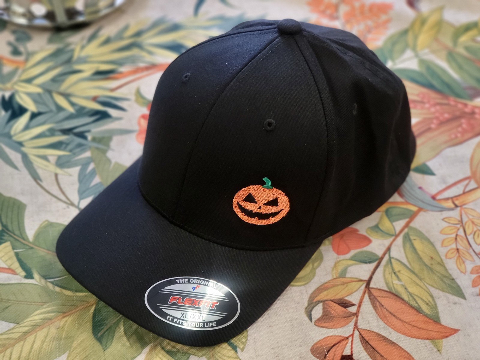 Happy Halloween Pumpkin Face Stitched Flex Fit Flexfit Baseball Cap Hat