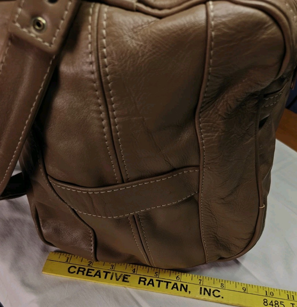 Carroll Top Grain Leather Goods Duffle Carry On Bag Taupe Brown Vintage