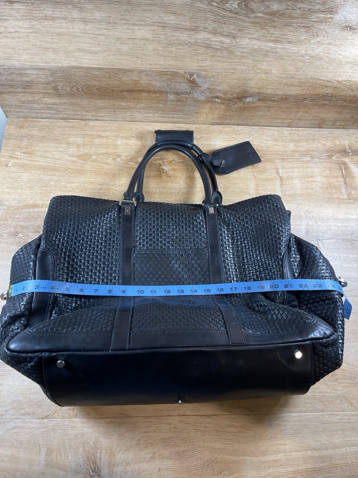 Cole Haan Black Woven Leather A Line Duffle Weekender Bag $2595
