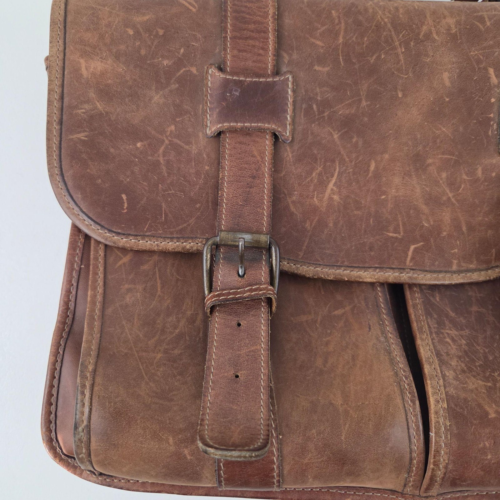 Schlesinger Leather Briefcase Bag Mens Large Brown Full Grain Organizer Business