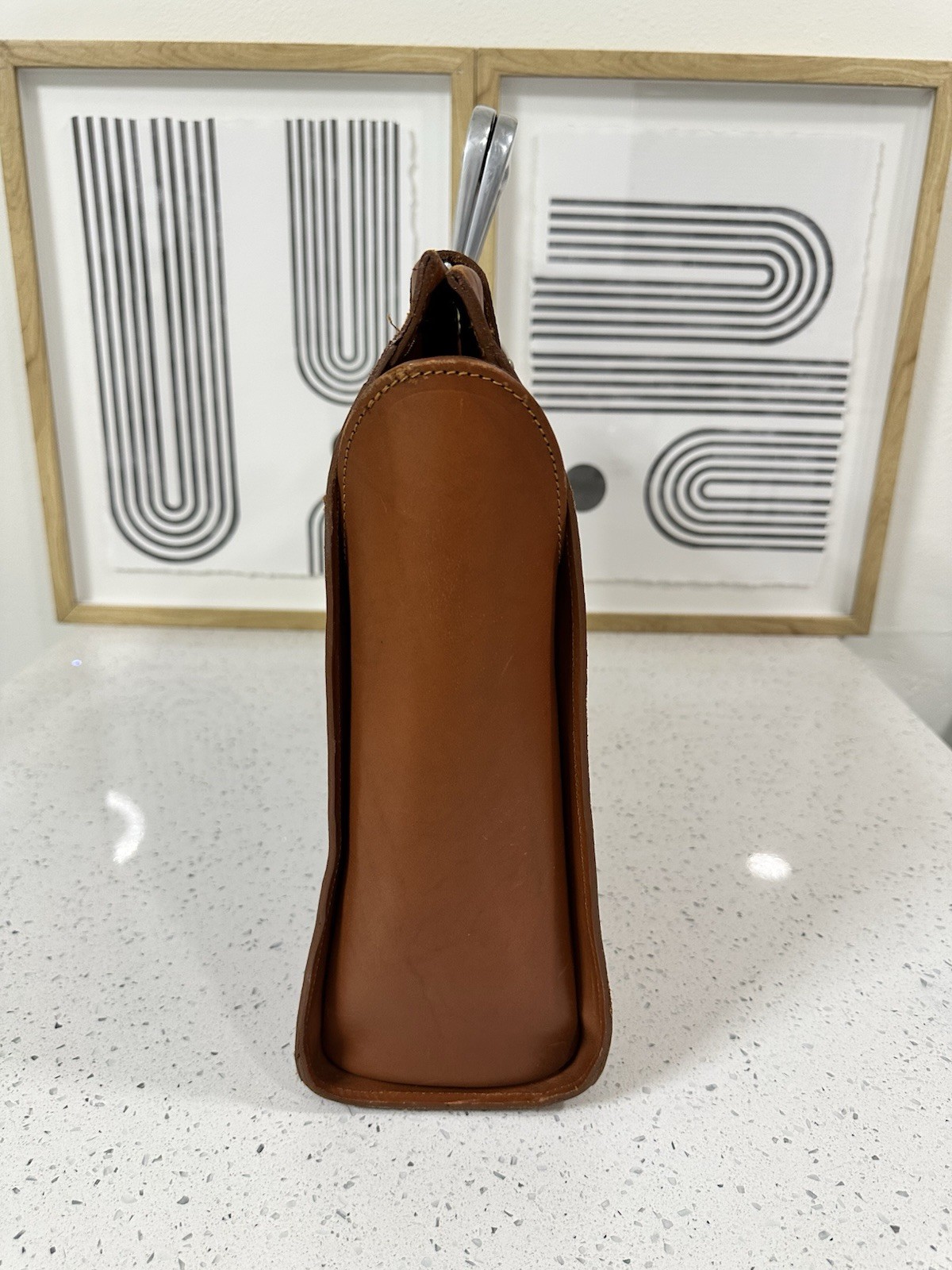 Vintage Bill Amberg Rocket Tan Briefcase Bag Metal Handle