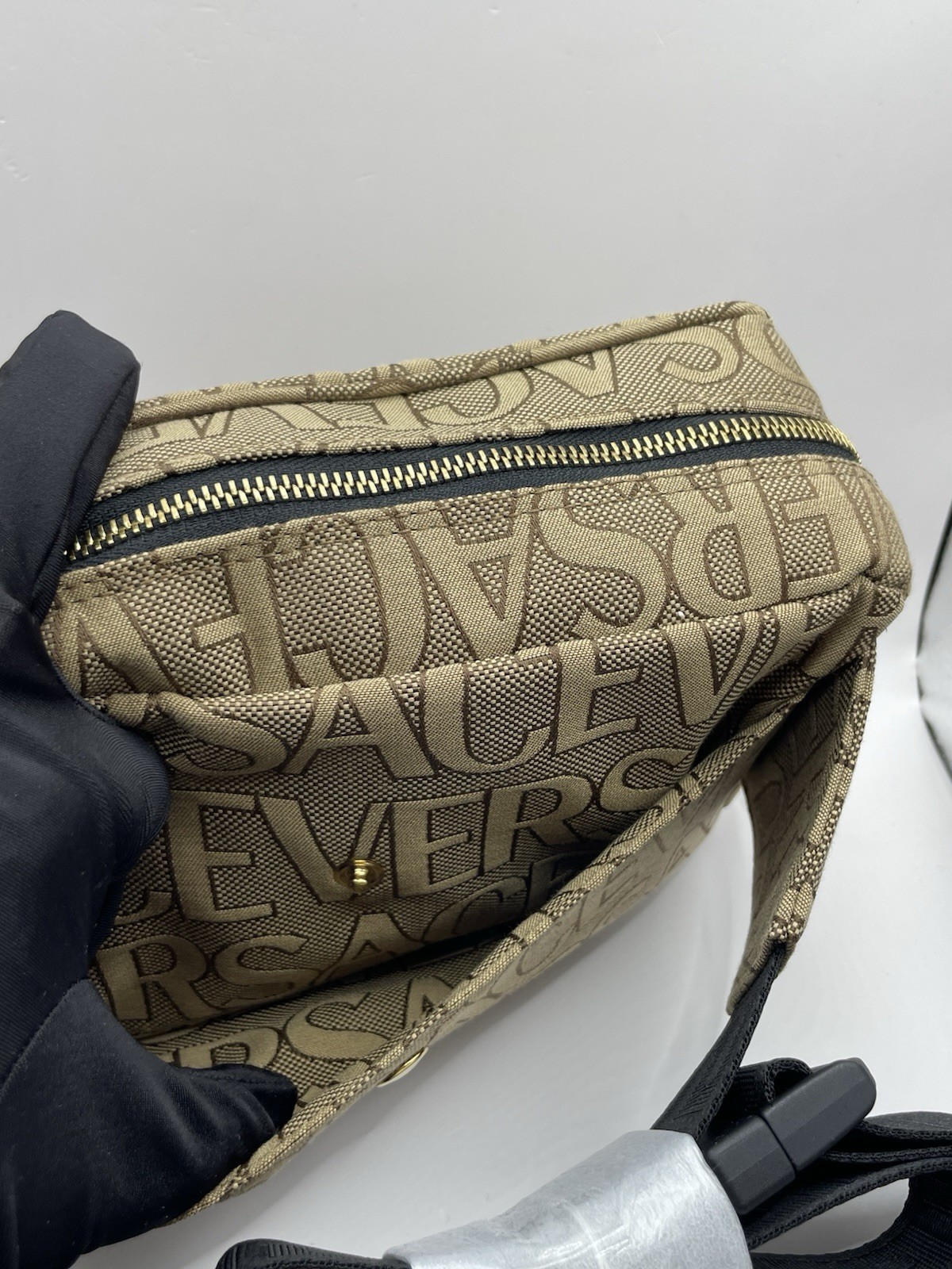 Versace Belt Bag Canvas Fabric Allover Beige/brown $1200 Retail Authentic
