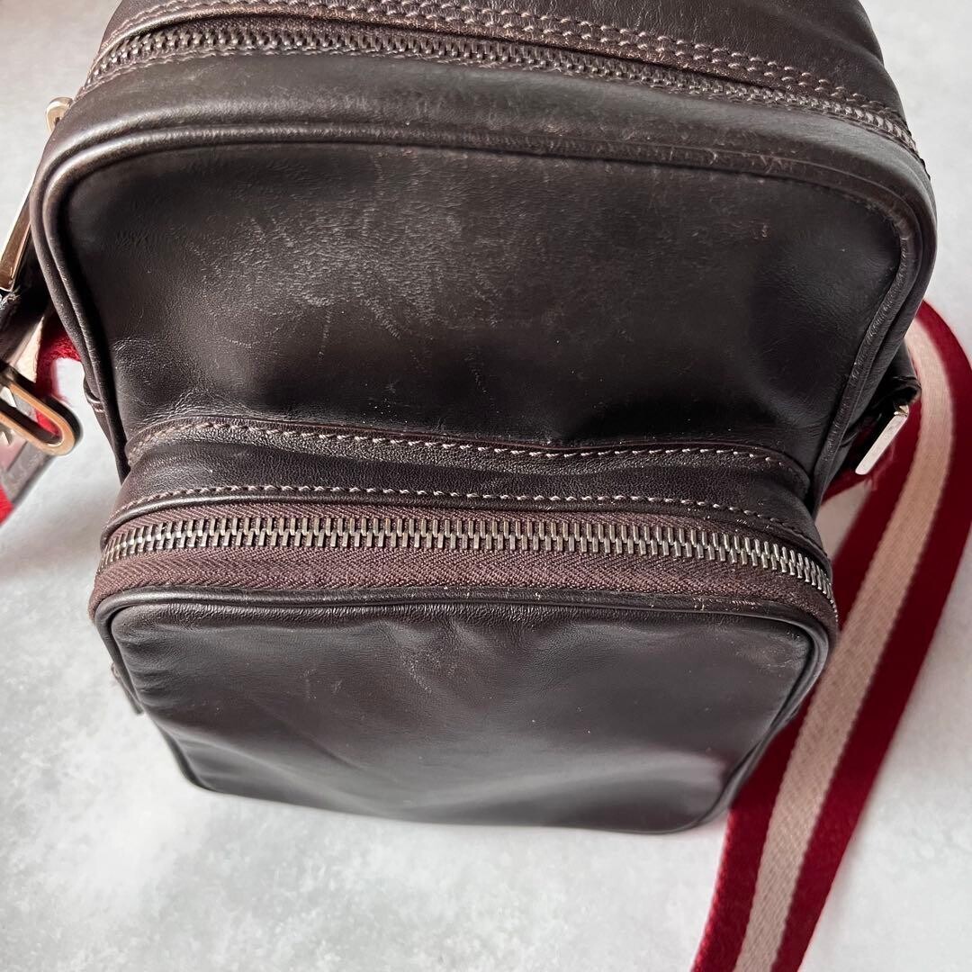 Bally Brown Leather Trainspotting Shoulder Bag Men Zip Vintage Crossbody 16cm