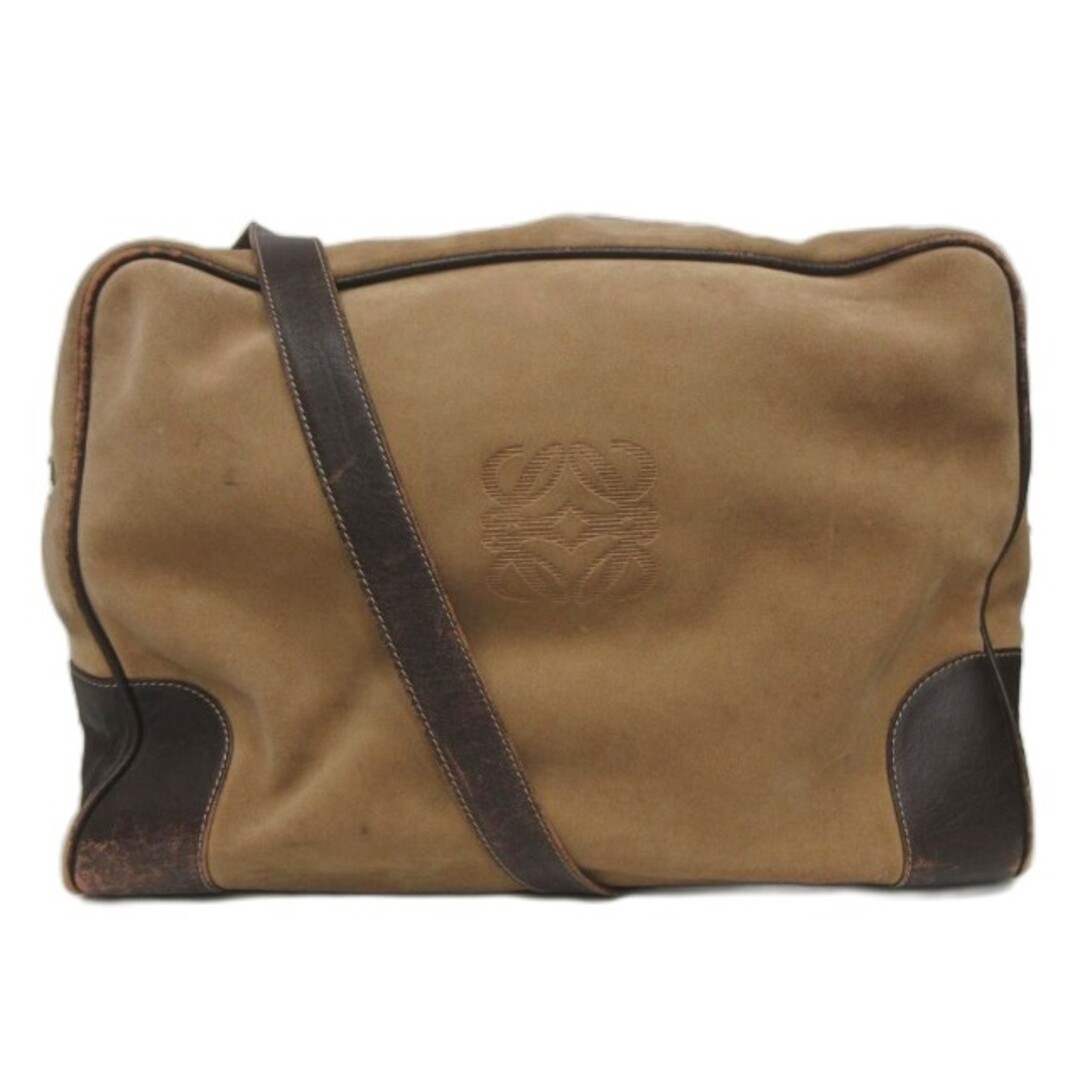 Loewe Vintage Boston Bag One Shoulder Suede Embossed Logo Beige Used d8e1b9869fa
