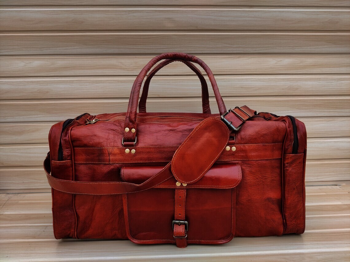 Nude Big Leather Travel Bag Duffle Gym Men Vintage Luggage S Overnight Weekend
