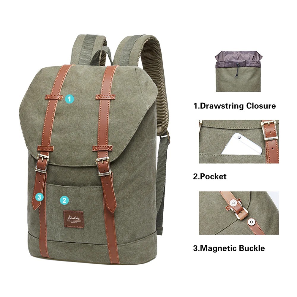 Kaukko Canvas Backpack (Army Green) 18.1L NEW!