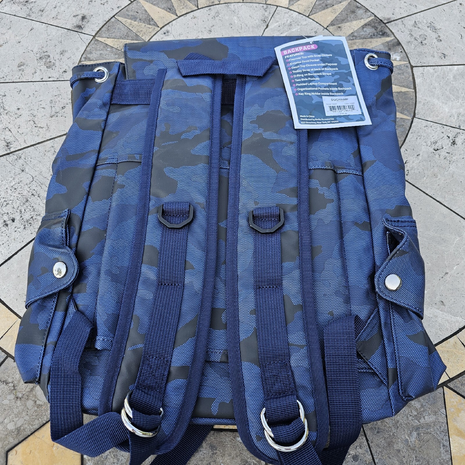 DUCHAMP- Men’s Flap-over Camo Structured Backpack- Medium- Navy- NWT- $140