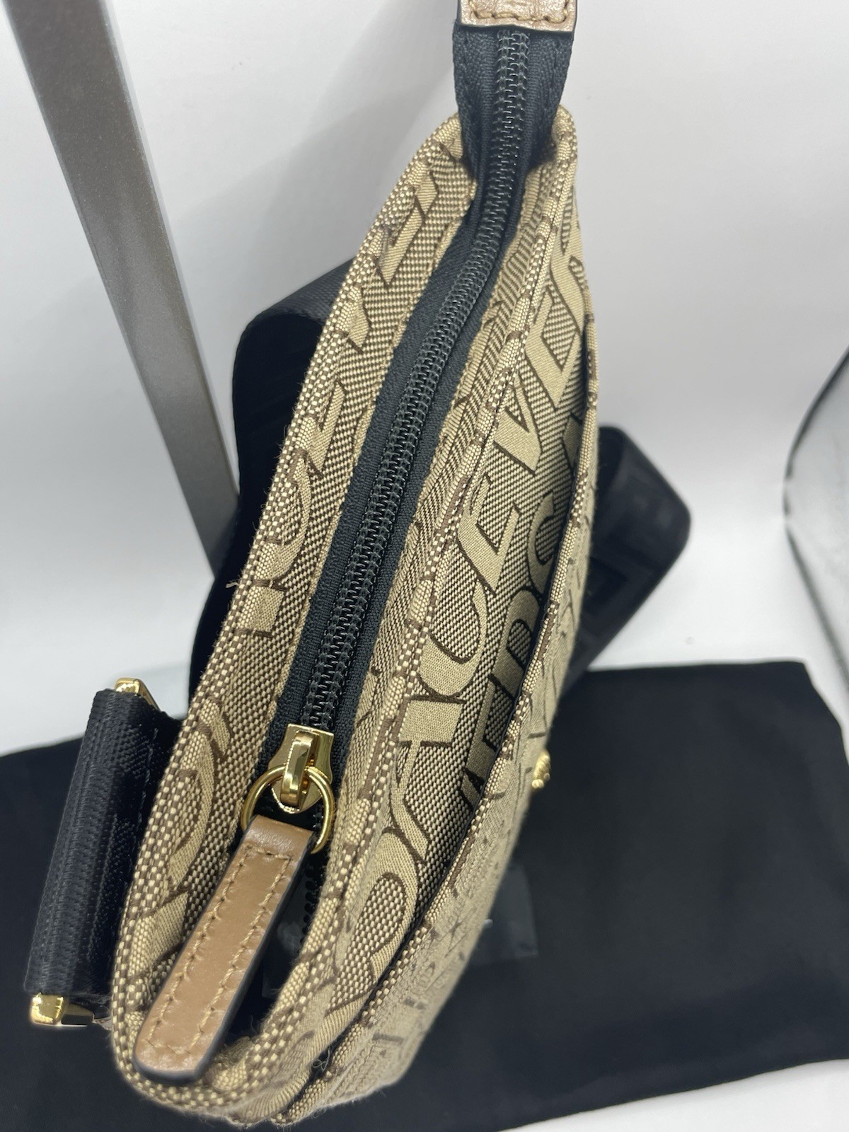 Versace 1020745 La Medusa Canvas Fabric Logo Crossbody All over Bag $850